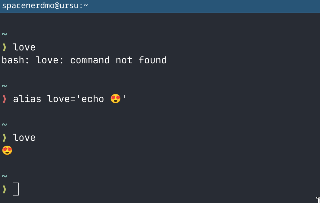 bash command echoing emoji smile with heart eyes